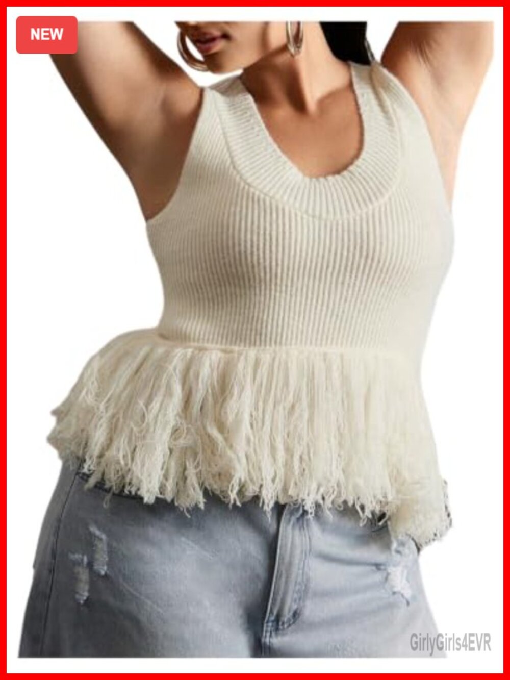 Plus Size Fringe Peplum Tank Top Sleeveless Scoop Neck Slim Fit Summer Party